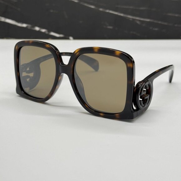 NEW GG1326S 007 GUCCI SUNGLASSES OVERSIZED DARK HAVANA WOMEN EYEWEAR GUCCI - Picture 2 of 12